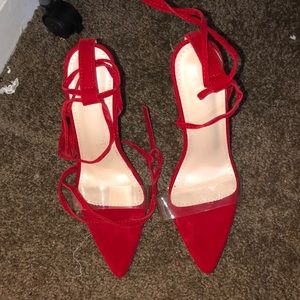 Red lace up heels